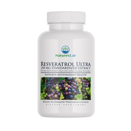 Nature's Lab Resveratrol Ultra - 90 Count (3 Month Supply) - Antioxidant Supplement* - 250mg Trans-Resveratrol, Red Wine Extract, Green Tea Extract- Non-GMO, Gluten Free, Vegan