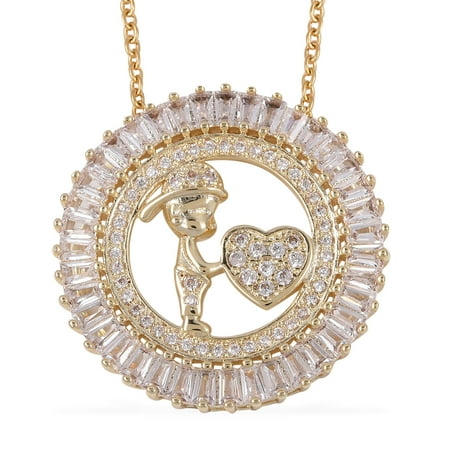- Stainless Steel ION Plated Baguette White Cubic Zirconia CZ Pendant Necklace 20