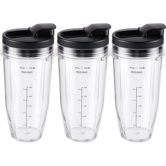 24oz Ninja Blender Replacement Cups, 3 Pack with To-Go Lids Compatible with Ninja BN401, BL450, BL456, BL480, BL2012, BN751, BN801, SS101, SS151