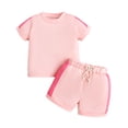 thumbnail image 1 of Odeerbi 1-5 Años Niñas Conjunto de Verano Camiseta de Manga Corta de Algodón Color Block Shorts Conjunto de Dos Piezas, 1 of 9