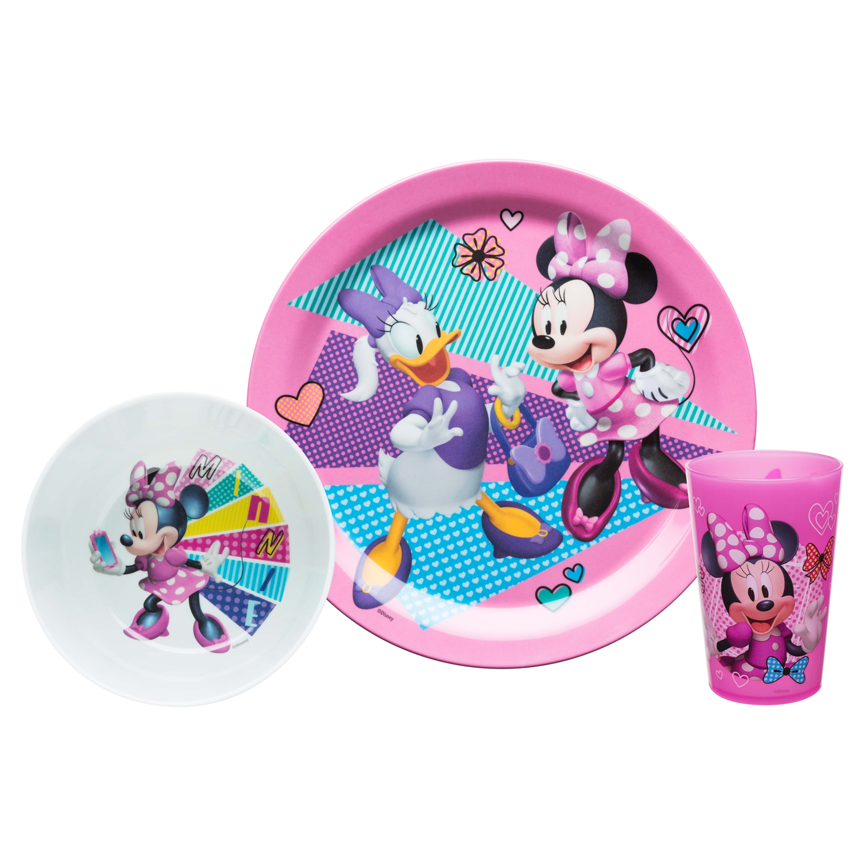 Disney Minnie Mouse Kids Plastic Plate Bowl & Cup Mealtime Gift Set 3 Pieces 