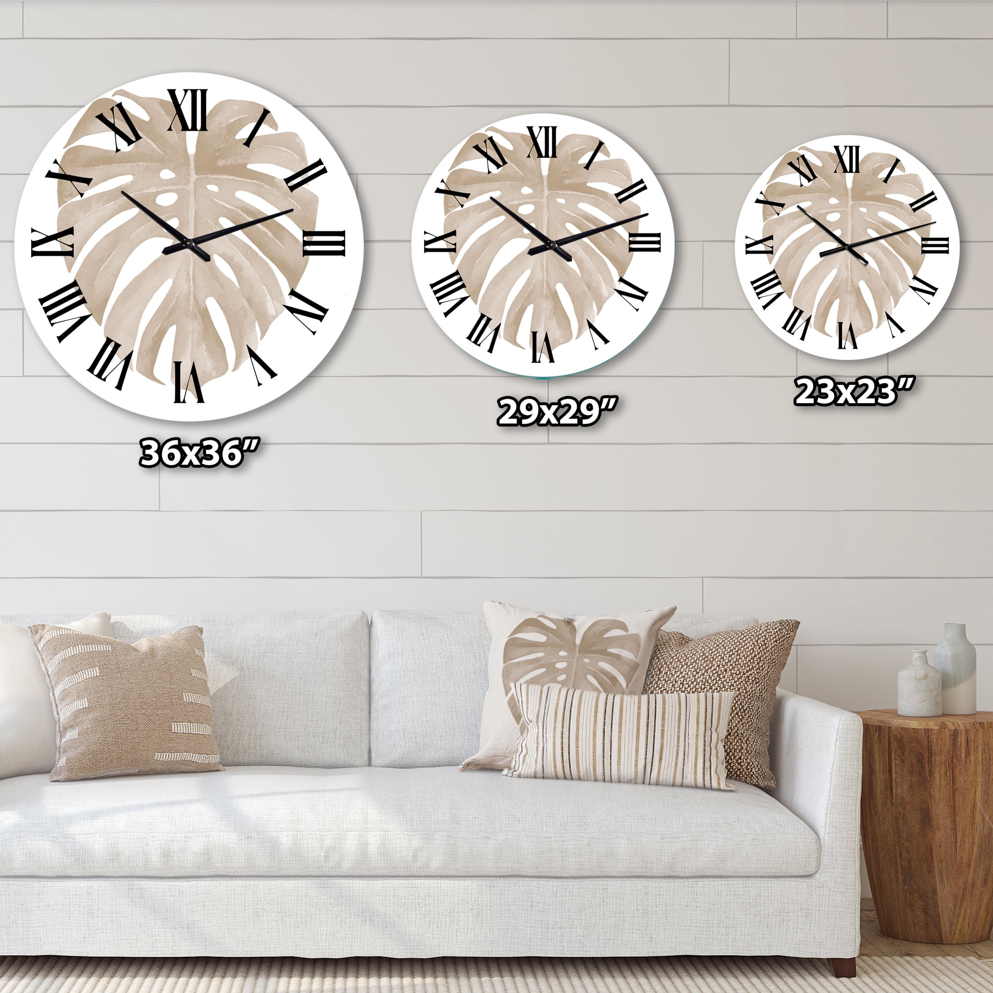 Designart 'Ivory Pastel Monstera Heart Shaped Tropical Leaf' Traditional Wall Clock
