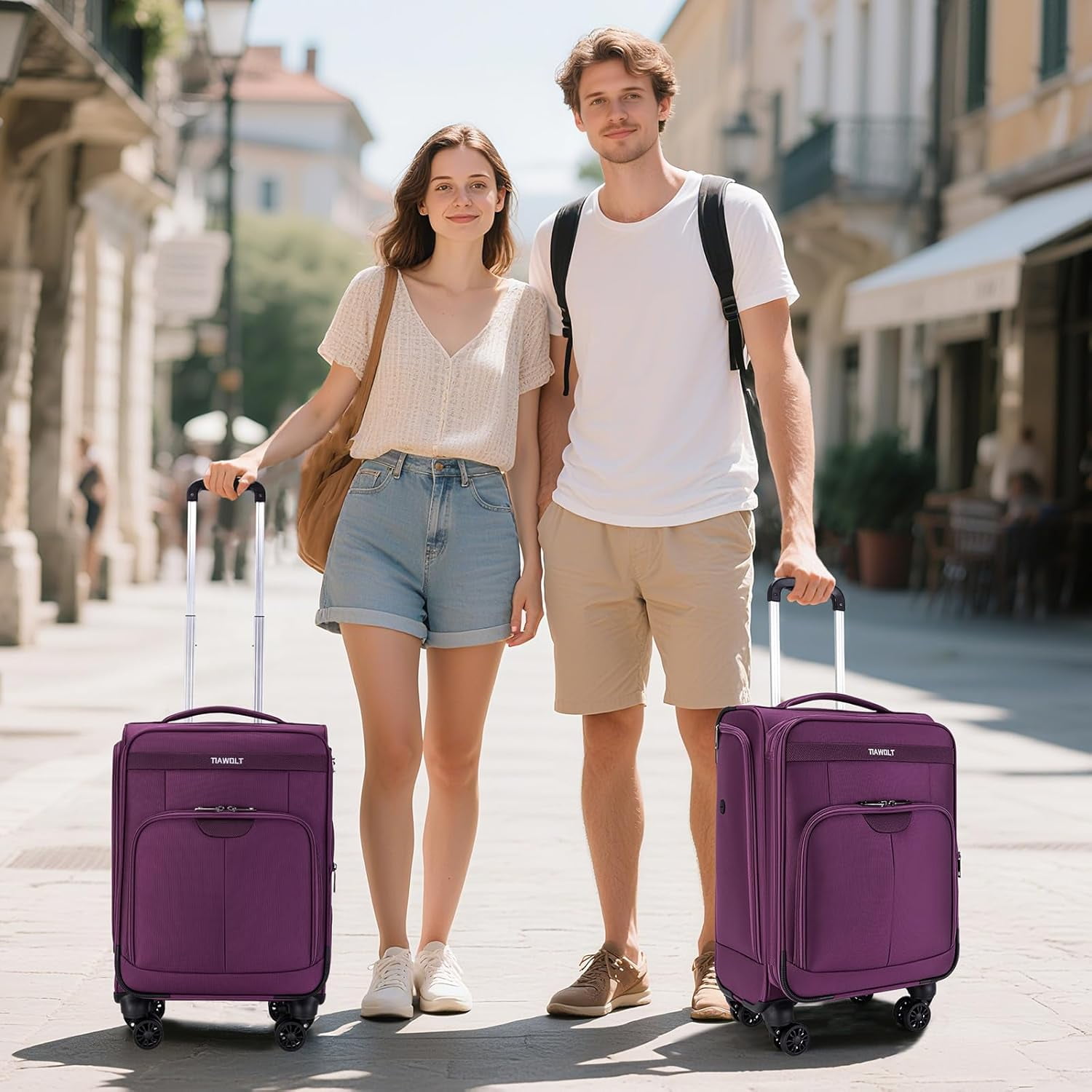 TIAWOLT Carry On Luggage 22x14x9 Airline Approved with Wheels Softside Expandable Luggage Suitcase with TSA Lock-Blue