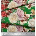 thumbnail image 2 of Soimoi Green Poly Georgette Fabric Leaves & Rose Floral Fabric Prints By Yard 52 Inch Wide, 2 of 3
