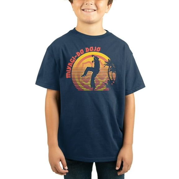 Cobra Kai 3 Miyagi-do Dojo Sunset Art Navy Youth Boys Short Sleeve Shirt- XL