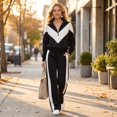 thumbnail image 4 of Szluipve Women’s Color Block Tracksuit 2 Piece Outfits Half Zip Stand Collar Chevron Patchwork Sweatshirt & Side Stripe Wide Leg Pants Casual Loungewear Set Black XL, 4 of 7
