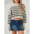 thumbnail image 2 of KelaJuan Women Solid Color/Stripe Knit Sweater Crew Neck Long Sleeve Loose Pullovers Spring Fall Casual Jumpers Streetwear, 2 of 6