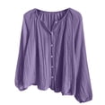 thumbnail image 3 of GZWYHT Womens Cotton Linen Shirts，Workout Tops Women's Summer tops Cotton Linen Sun Shirt Uv Protection Shirts For Women Hiking Shirts Retro Vacation Style Purple S, 3 of 9
