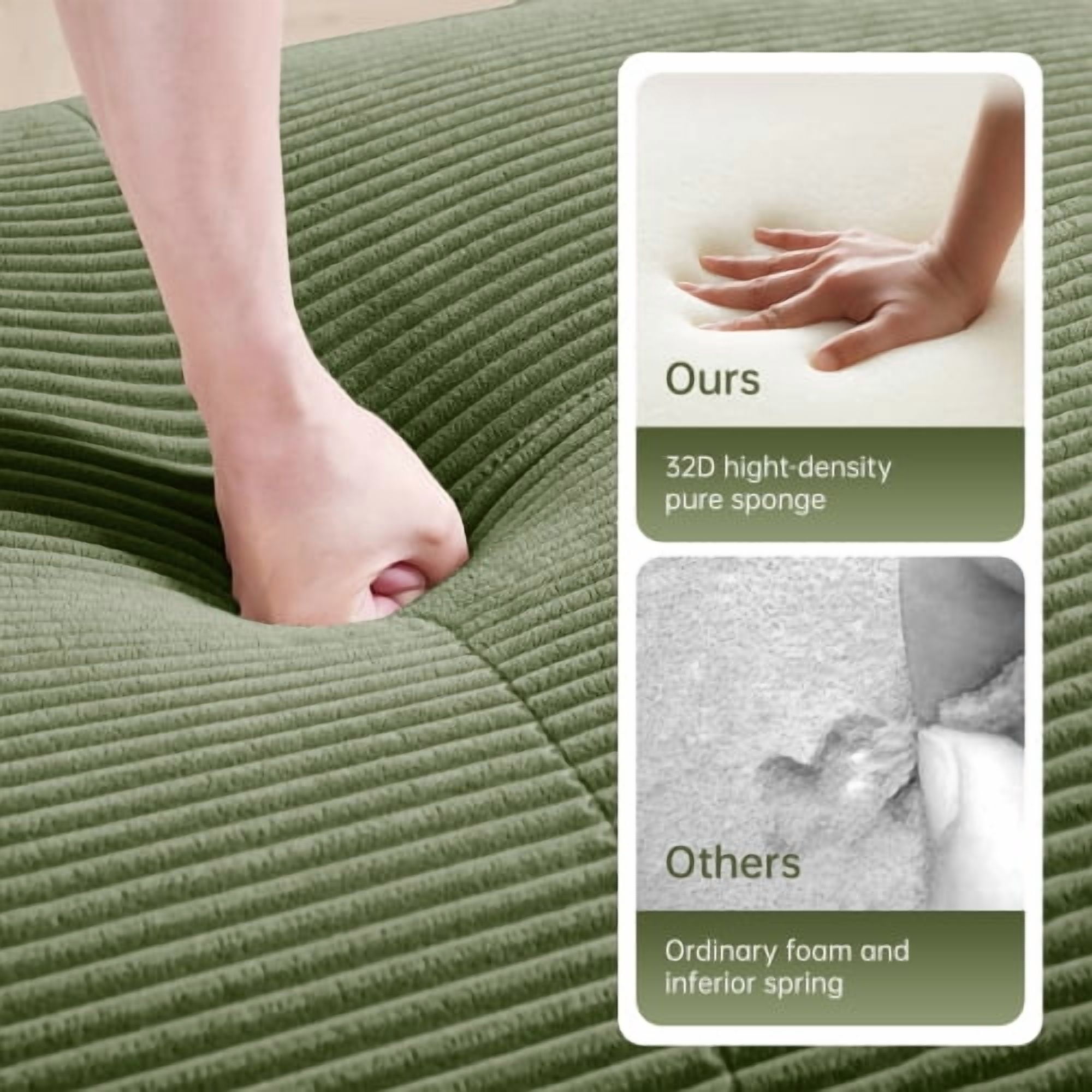 82" Modular Loveseat Sofa - Luxury Corduroy Fabric, Separable Design, Curved Armrests, Anti-Slip Base, High-Resilience Sponge, for Living Room, Bedroom, Audiovisual Room, Olive green