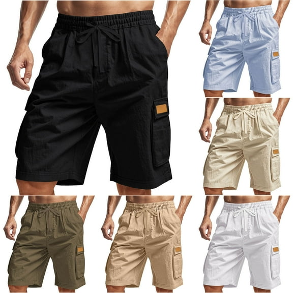 Men's Cargo Shorts Plus Size Solid Color Multi Pockets Drawstring Lightweight Outdoor Pants Workwear for Men Travel Golf Camping Gifts for Men Khaki XXL