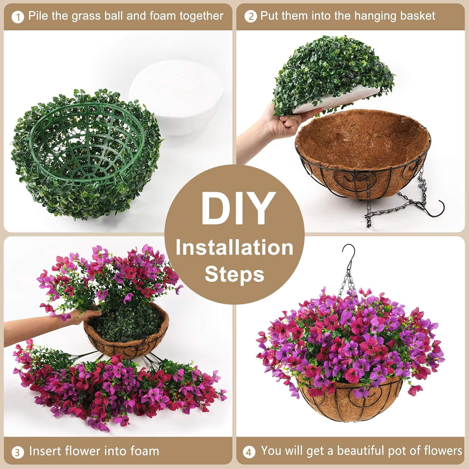 Artificial Faux Hanging Plants Flowers Basket for Spring Outdoor Decoration, Fake Silk Trefoil in Planter Realistic UV Resistant Look Real for Porch Home Patio Balcony Yard(Yellow)