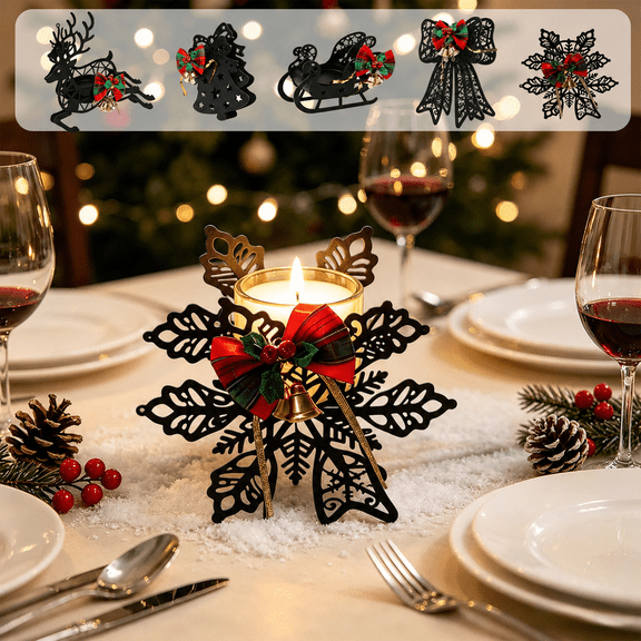OANLKGI Christmas Metal Candle Holder 4.72 x 3.94 IN Iron Candle Stand Holiday Candlestick Decoration for Tealight Table Mantel Shelf Window Dining Room Home Seasonal Decoration Black