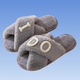 thumbnail image 4 of JUSLIO Womens House Slippers Fuzzy Plush Open Toe Slides Non Slip Flat Sole House Slippers Crisscross Cross Strap Slippers Gray, 4 of 5