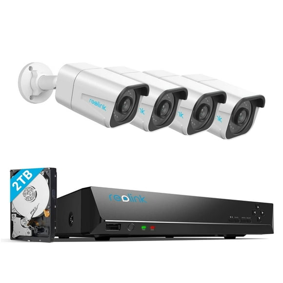 REOLINK 4K Security Camera System - H.265 4pcs PoE Security Cameras Wired with Person Vehicle Detection, 8MP/4K 8CH NVR with 2TB HDD for 24-7 Recording, RLK8-800B4