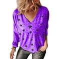 thumbnail image 1 of Uhndy Womens Long Sleeve T-Shirt V-Neck Casual Basic Tops Tee Star Pattern Comfort Loose Blouses, 1 of 2