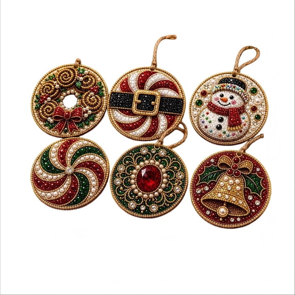 6Pcs Wooden Christmas Ornaments, DIY Pearl Diamonds Art Painting Ornaments, DIY Hanging Art Kit With Pearls & Diamond For Christmas Decor Gift,G