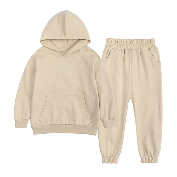 Gibobby Conjunto de ropa para bebé y Niños pequeños Primavera Invierno Sólido Pantalones de manga larga Sudadera con capucha Conjunto Trajes(Caqui, 1-2 Años)