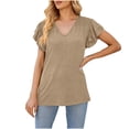 thumbnail image 4 of Fiudx Ofertas Flash Artículos En Oferta Top de Manga Corta con Cuello Redondo de Color Liso para Mujer, Ropa para El Hogar con Copa y Almohadilla para Sujetador, Pijamas de Manga Corta, 4 of 6