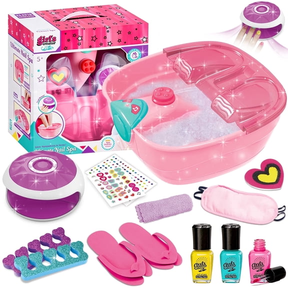 Chuvikid Kids Foot Spa & Nail Kit,Foot Soaking Tub,Nail Dryer,Nails Salon Stuff,Manicure Set for Girl Ages 3-10