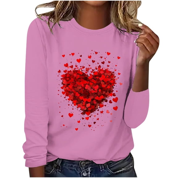 Lenpel Valentine's Day shirts for women casual crew neck long sleeve printed tunic tee tops spring fall blouses