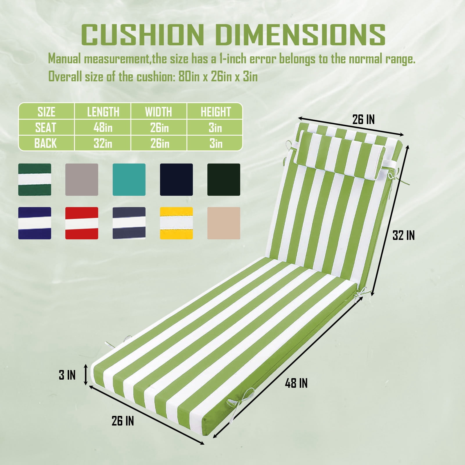 Outdoor Chaise Lounge Cushion with Adjustable Headrest and Straps
