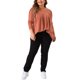 thumbnail image 2 of Blusas elegantes de manga larga plisadas de talla grande para mujeres Agnes Orinda, cuello redondo, camisetas sueltas casuales 1X naranja, 2 of 6