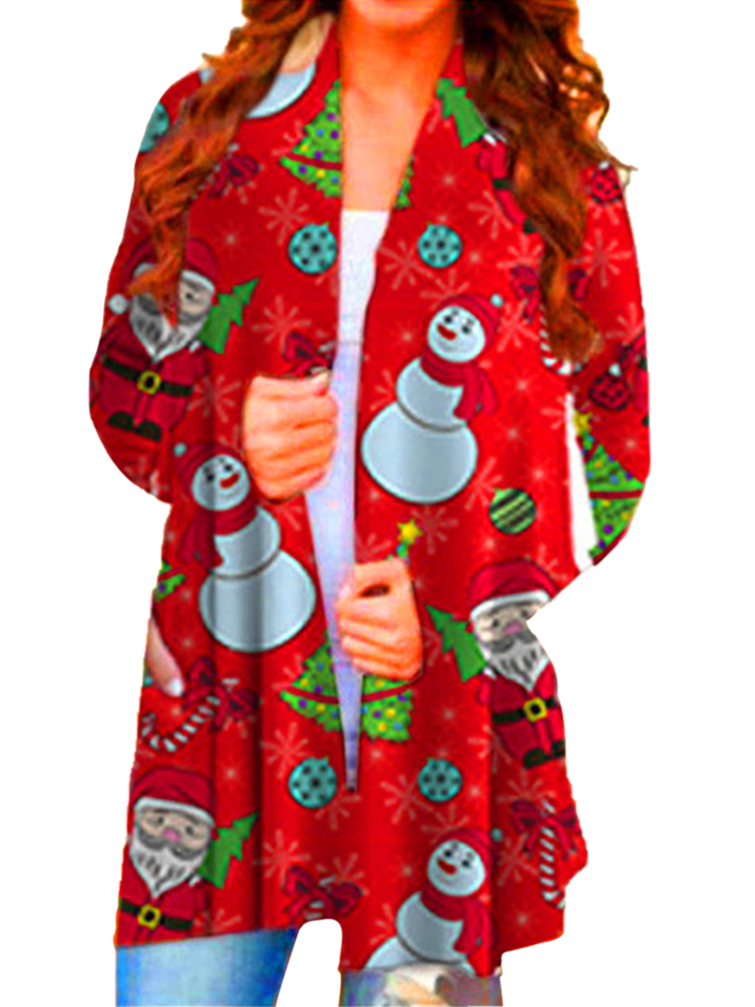 wodceeke Christmas Cardigan for Women Fall Santa Claus Print Open Front Cardigans Long Sleeve Casual Sweater Coat 