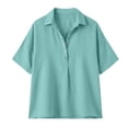 thumbnail image 4 of Women Button Front Lapel Short Sleeve Shirt Casual Solid Top,Mint Green,XL, 4 of 4