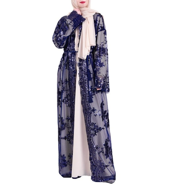 MesaSe Robe Musulmane pour Femmes à Paillettes Brodées Abaya Islamique Jilbab Cardigan Longue Robe