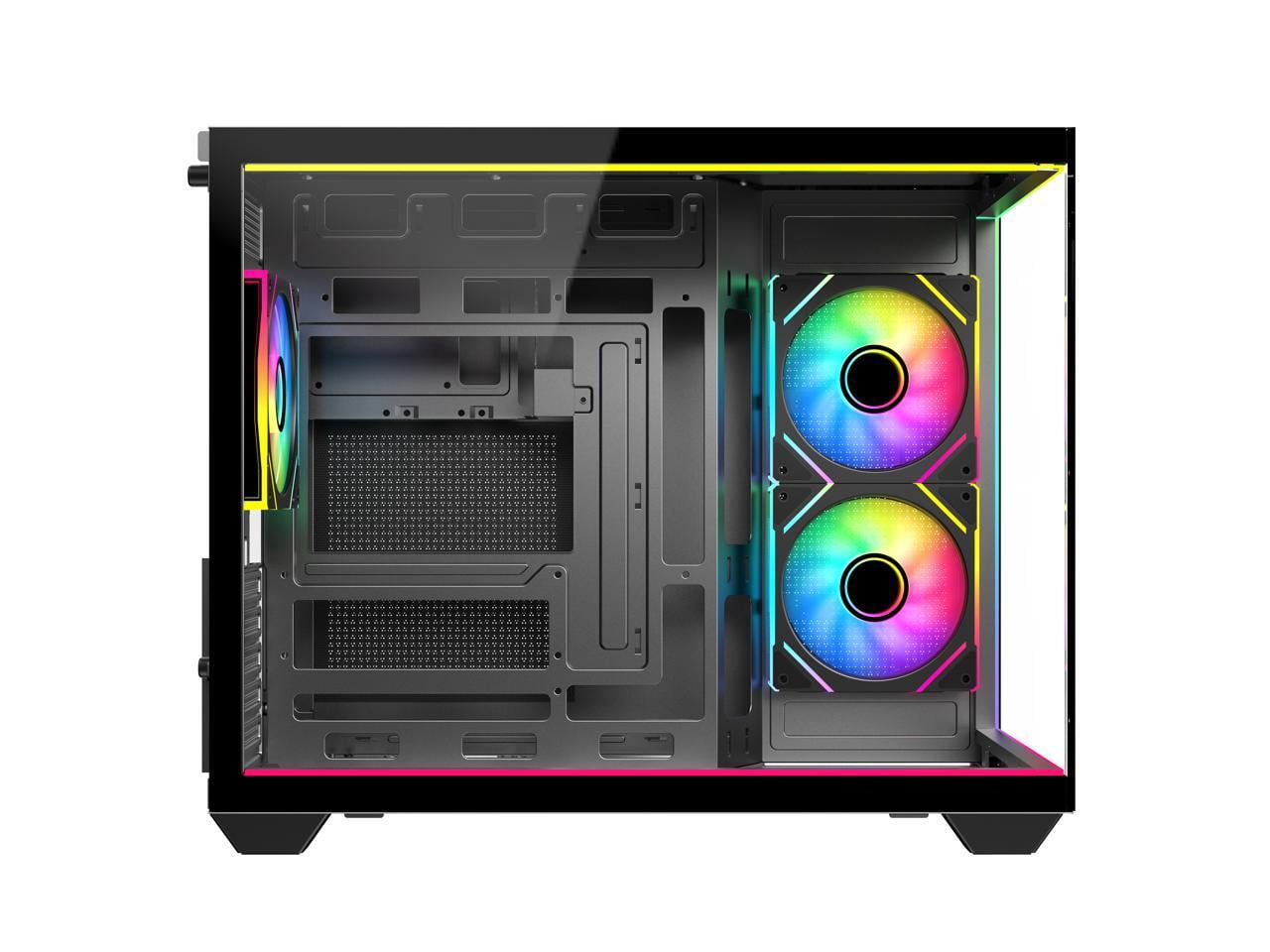 DIYPC IDX4-MicroATX-ARGB Black USB3.0/ Type C Tempered Glass Micro ATX Gaming Computer Case w/ Dual Tempered Glass Panel and 3 x ARGB PWM Fans (Pre-Installed). Integrated ARGB Light Strip