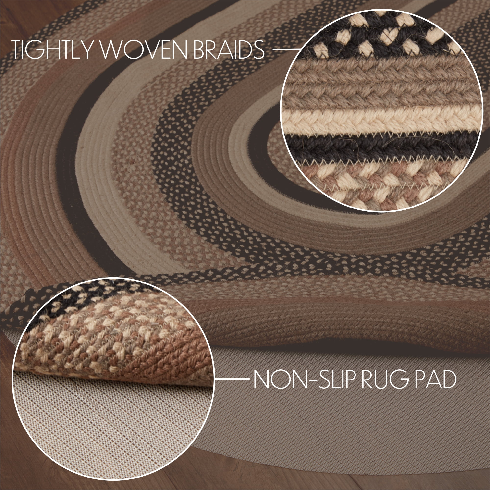 VHC Brands Sawyer Mill Small Jute Area Rug Farmhouse Country Style Doormat Non Skid Pad (Oval Rug 60x96)