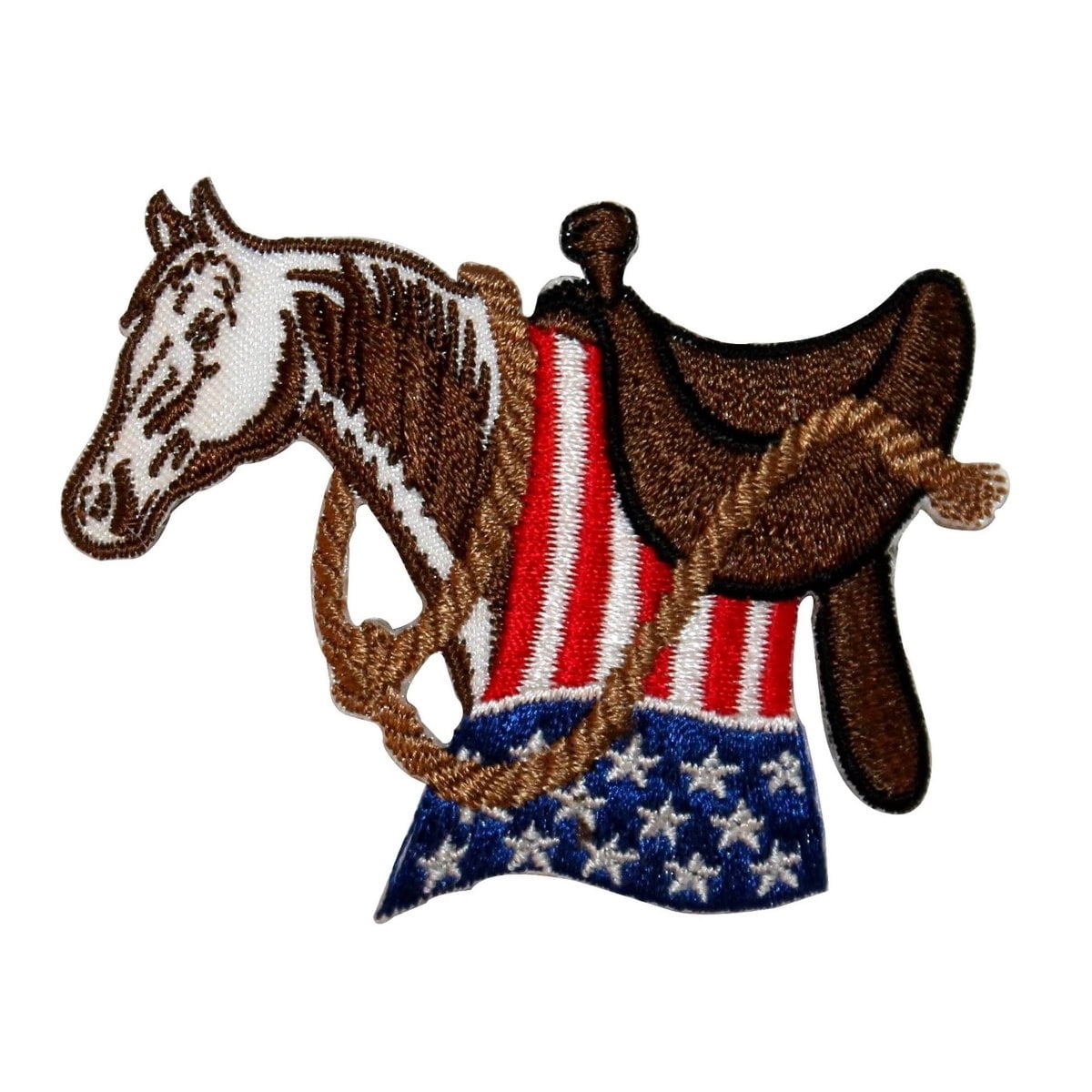 ID 1095 Patriotic Saddle Horse Patch Flag Rodeo Embroidered Iron On