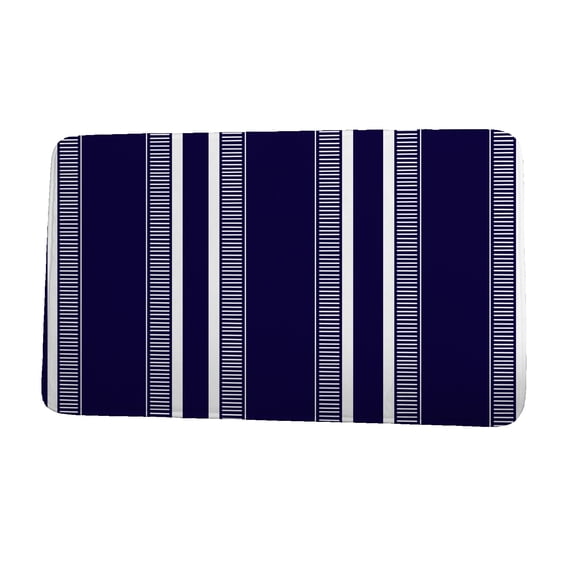 Upscale Getaway Dashing Stripe Navy Blue Stripe Print Bath Mat