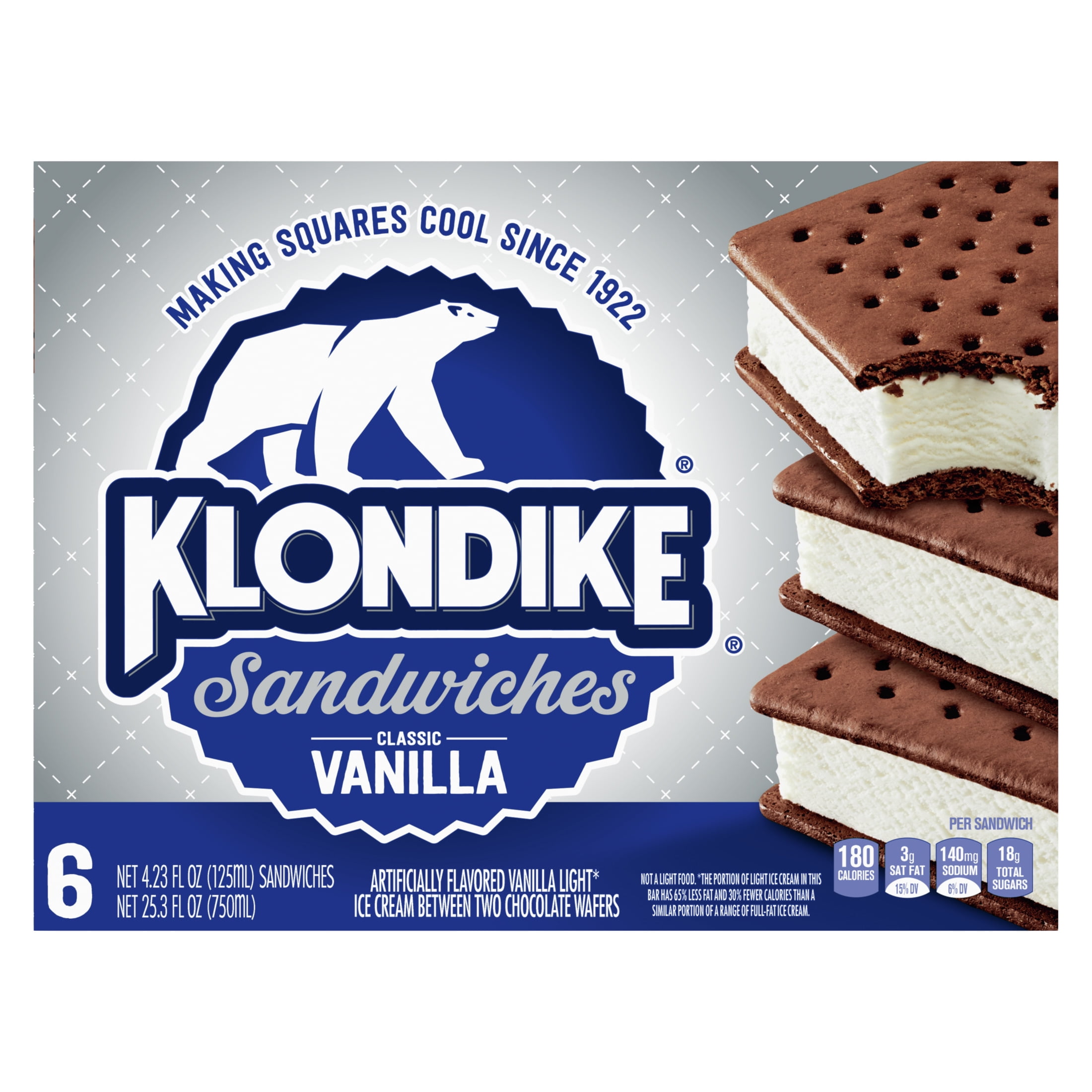 Klondike Classic Vanilla Ice Cream Sandwiches Frozen Desserts, 6 Count
