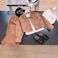thumbnail image 6 of Wxirdiow Toddler Clothes Girl's Denim Jacket Button Down Long Sleeve Jean Coat and Jean Fall Outerwear Streetwear Brown Size,5-6 Years, 6 of 6