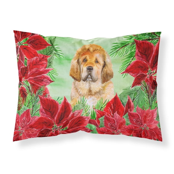 Tibetan Mastiff Poinsettas Fabric Standard Pillowcase