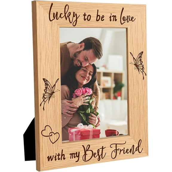 Best Friends Picture Frame Wood Photo Frames Engraved Display Wooden Tabletop For Hanging Wall Gallery Birthday Christmas Home Gifts Decor 4 x 6 Inch-Lucky To Be In Love With My Best Friend