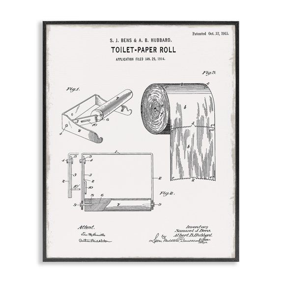 Stupell Industries Farmhouse Bathroom Toilet Paper Roll Vintage Blueprint Diagram Black Framed Giclee Art, 11 x 14, by Kelly Donovan