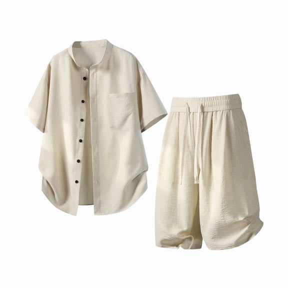 hotojiny Men's 2 Piece Shorts Set Oversized Button down Shirt and Wide Leg Shorts Casual Clothing Plus Size Matching Outfits(White,X-Large)