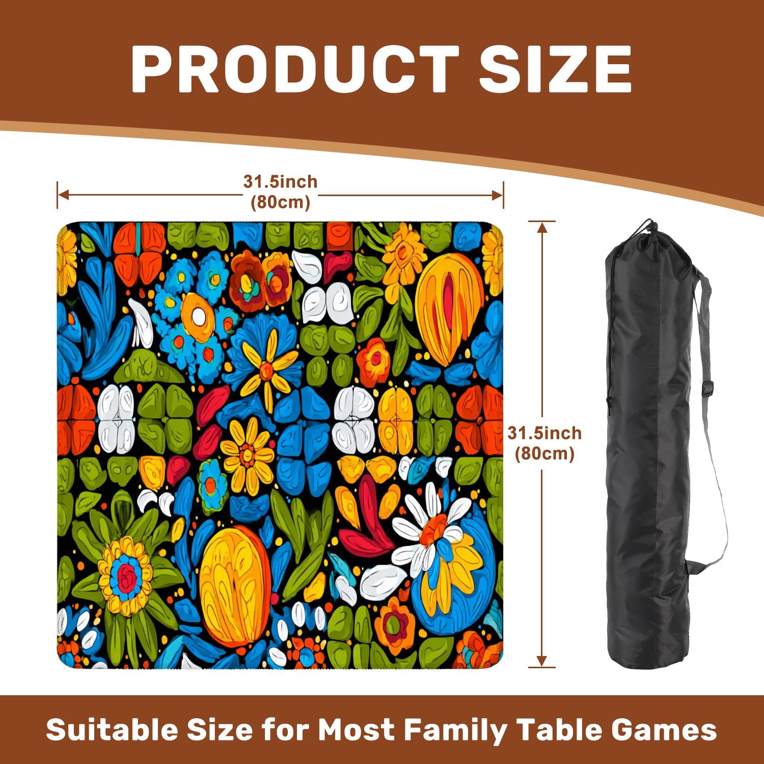 Mahjong Mat 31.5" x 31.5" Mexican talavera seamless Non-Slip Noise Reduction American Mahjong Tiles Table Cover for Dominoes Poker Card Board Games Gift