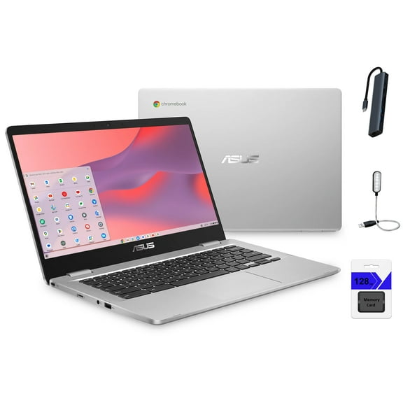 ASUS C424MA Chromebook, 14" FHD (1920 x 1080) LCD Display, Intel Celeron N4020 Processor, 1.1GHz, 4GB RAM, 64GB eMMC, Chrome OS, Bluetooth, Silver with Mazepoly Accessories