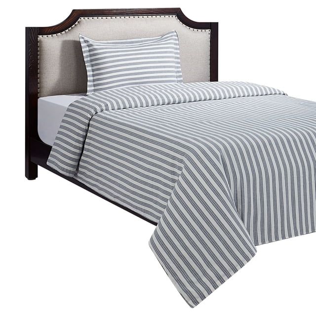 HOMETRENDS 2-Piece Blue Stripe Duvet Cover Set, Twin
