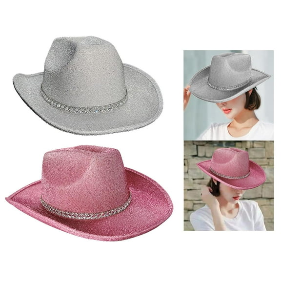Segolike 2Pcs Sparkly Glitter Cowboy Hat for Women Bride Western Headwear for Party Accessory