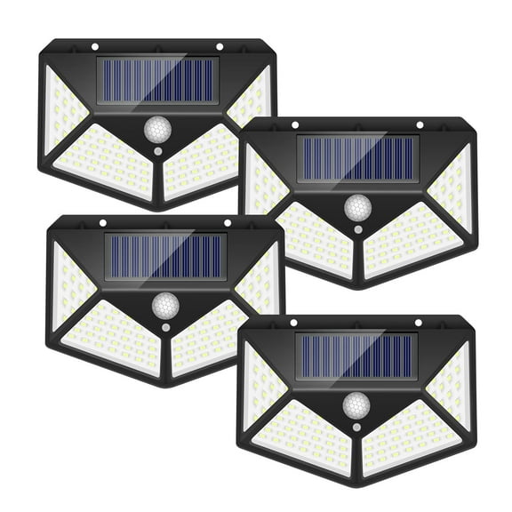 4 Pack Solar Lights Outdoor Wall Lights, IP65 Waterproof &100 LED Solar Motion Sensor Lights with 3 Lighting Modes, Solar Light Fixture for Garden, Patio, Yard, Garage, Backyard