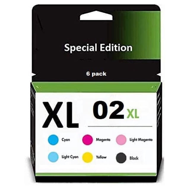 Inkjetsclub HP 02 (6 Pack) Compatible Ink Cartridge Replacement. Includes Black, Cyan, Magenta, Yellow, Light Cyan, Light Magenta Ink Cartridges.