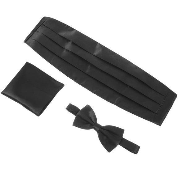 LOLIPPYY 3-Piece Men's Satin Bow Tie, Cummerbund, and Pocket Square Set for Formal