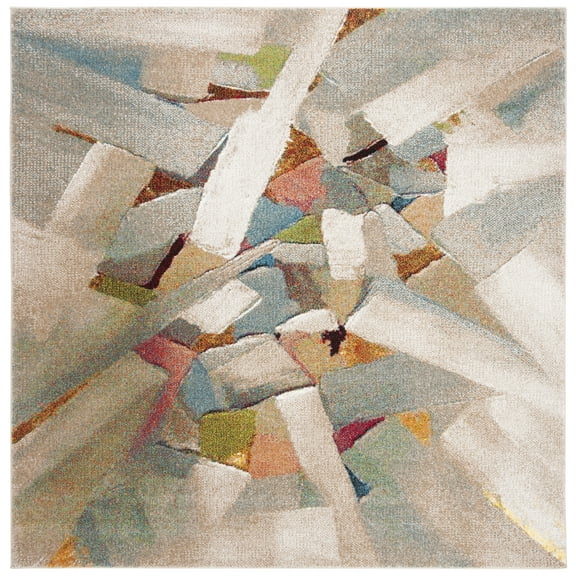 SAFAVIEH Porcello Harding Geometric Area Rug, Grey/Multi, 6'7" x 6'7" Square