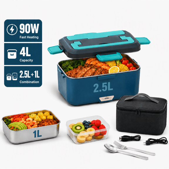 YTAKY Electric Lunch Box , Food Heater 4L, 90W Portable Food Warmer, Heated Lunch Box, Lunch Warmer for Adults, 2.5L 1L 0.5L,12V-24V 110V