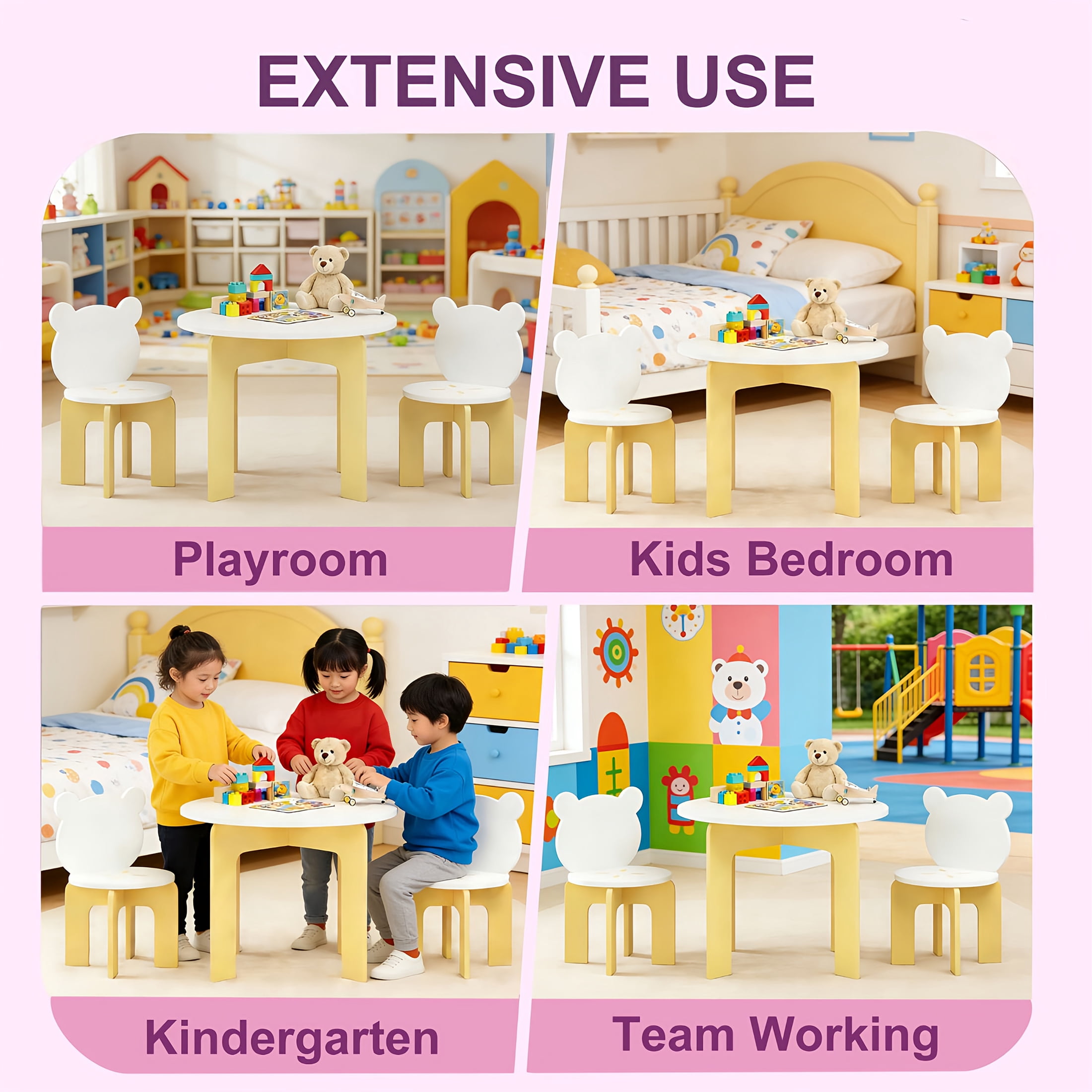 Innovation Works Kids Table and Chair Set,3-Piece Toddler Table with 2 Chairs,Sturdy Wooden Activity Table Set for Study,Drawing,Playing,Reading