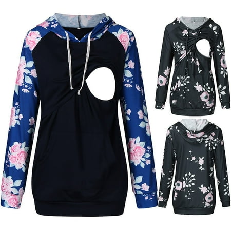 

Tejiojio Maternity/Labor/Nursing Clothing Clearance Women Maternity Long Sleeve Floral Hoodie Nursing Sweatshirts For Breastfeeding